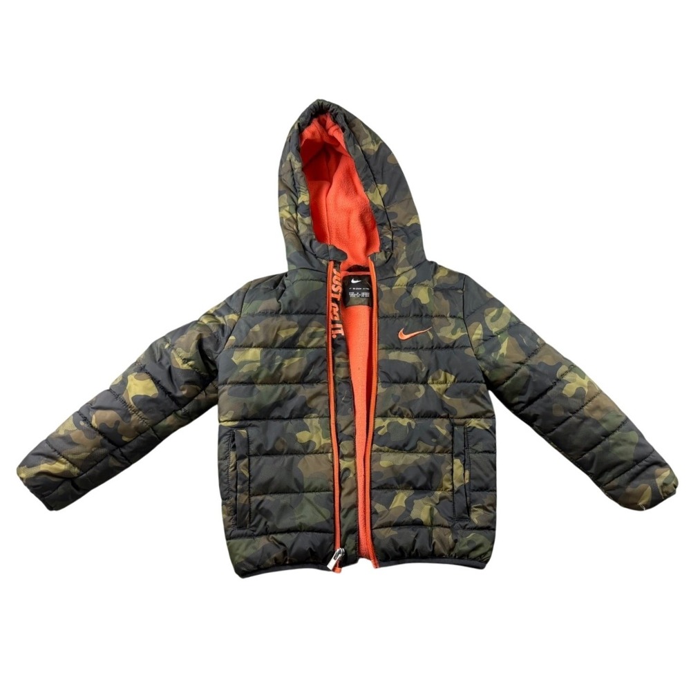 Nike Puffer Jacket Boys 4T Multicolor Hooded Camouflage Full Zip Outdoor Winter